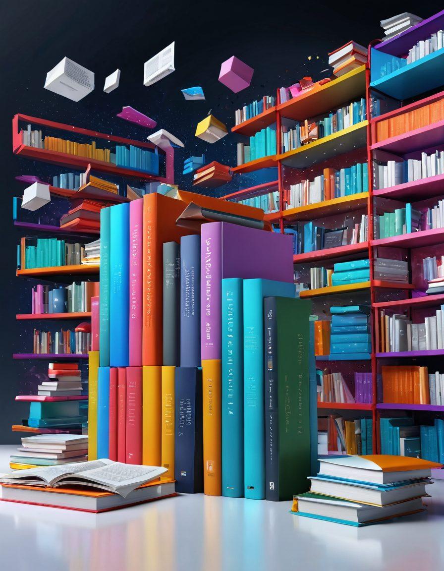 A sleek digital library overflowing with organized books and documents, showcasing various formats like PDFs and articles. Bright, inviting colors with floating icons representing search and knowledge, all set against a futuristic backdrop of data streams and connectivity. The atmosphere conveys a sense of discovery and exploration in the world of indexation. 3D. vibrant colors. futuristic.